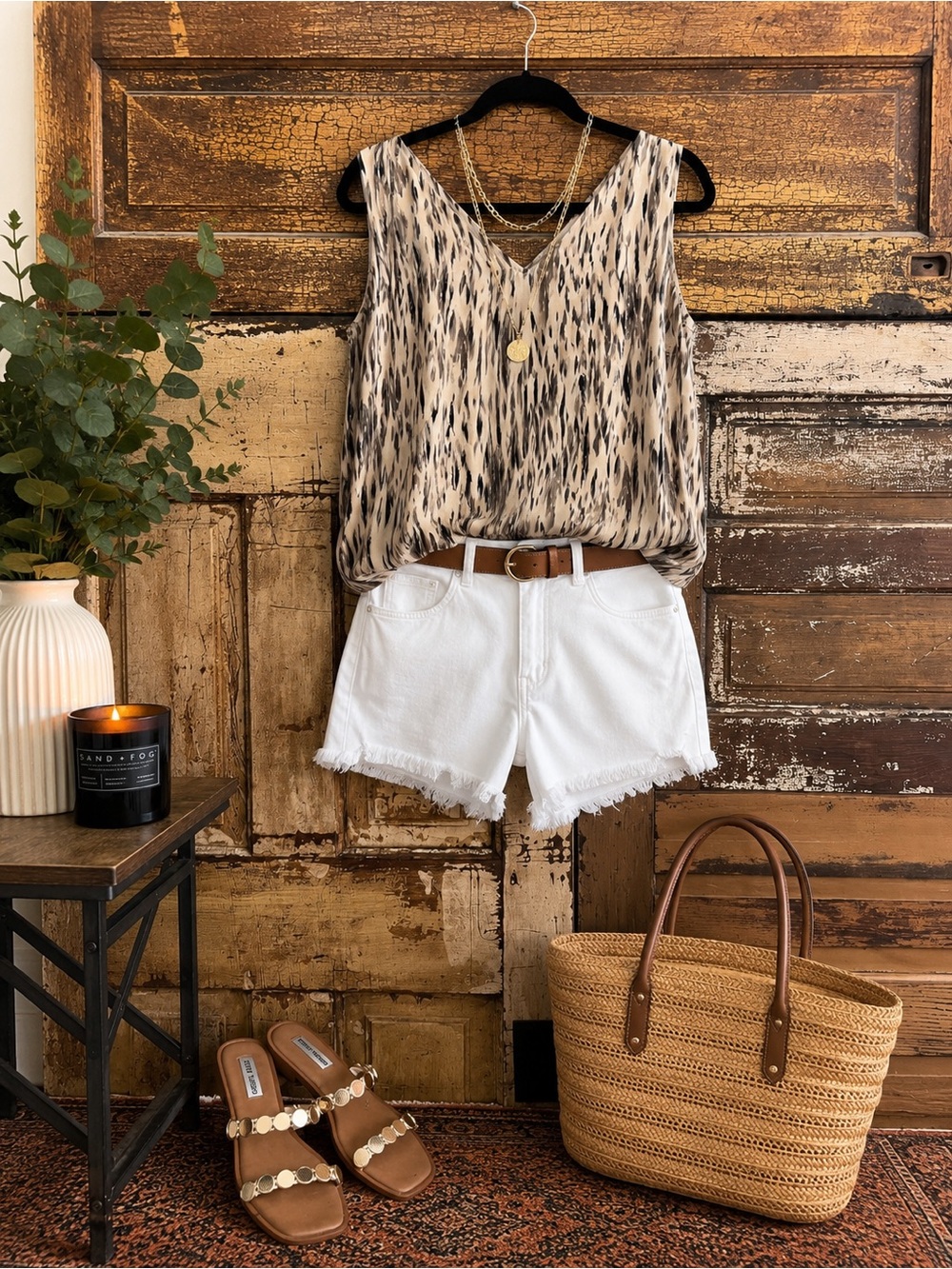 Nordstrom Abstract Animal Print Blouse | Sleeveless V-Neck Flowy Top | NWOT Lg.